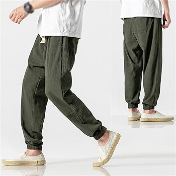 Amazon | [lsjdln] サルエルパンツ メンズ M リネン 綿麻 パンツ