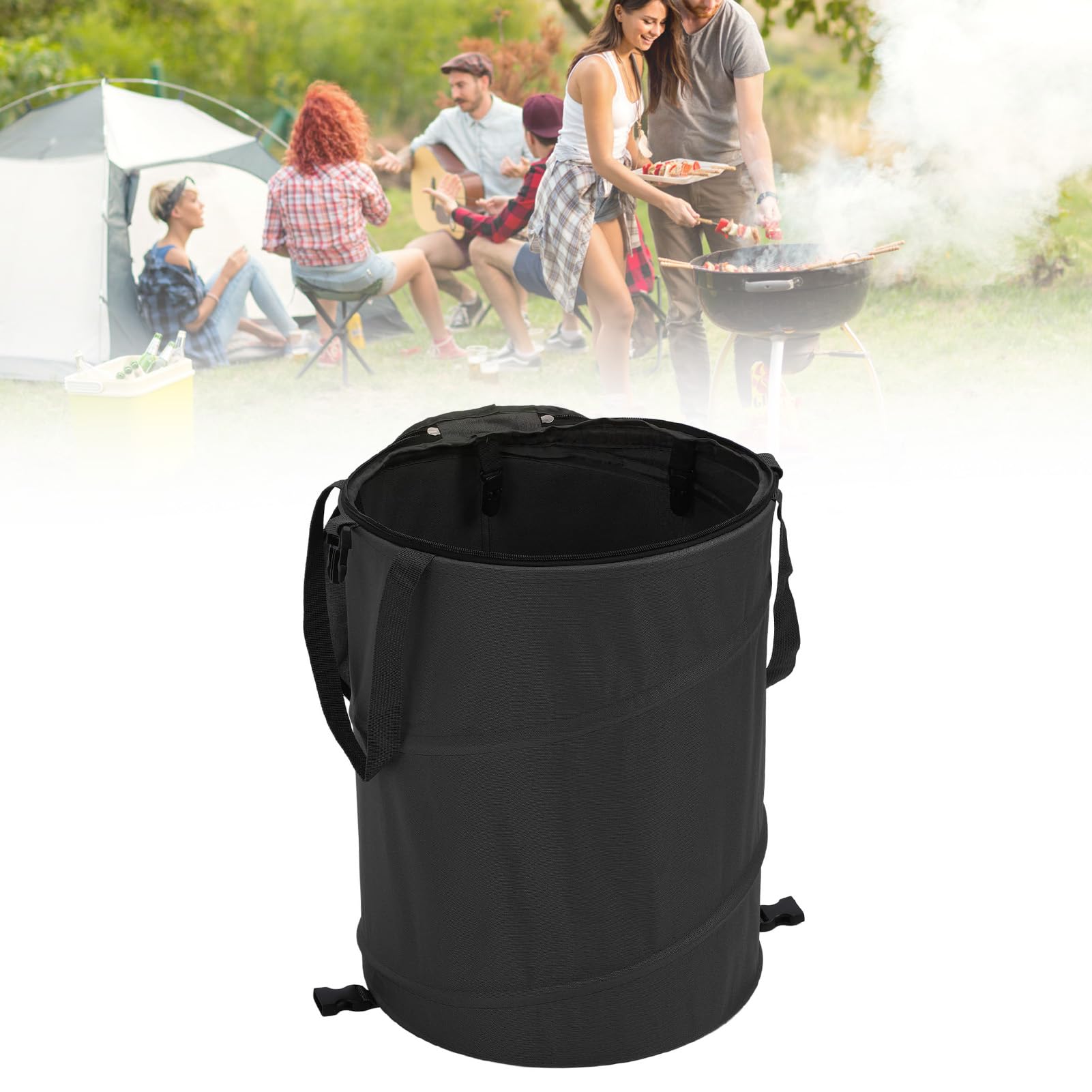 Pattumiera da Giardino Pieghevole, Pattumiera da Campeggio da 24 Galloni con Coperchio con Cerniera, Contenitore per Rifiuti da Giardino Portatile Pieghevole per Picnic