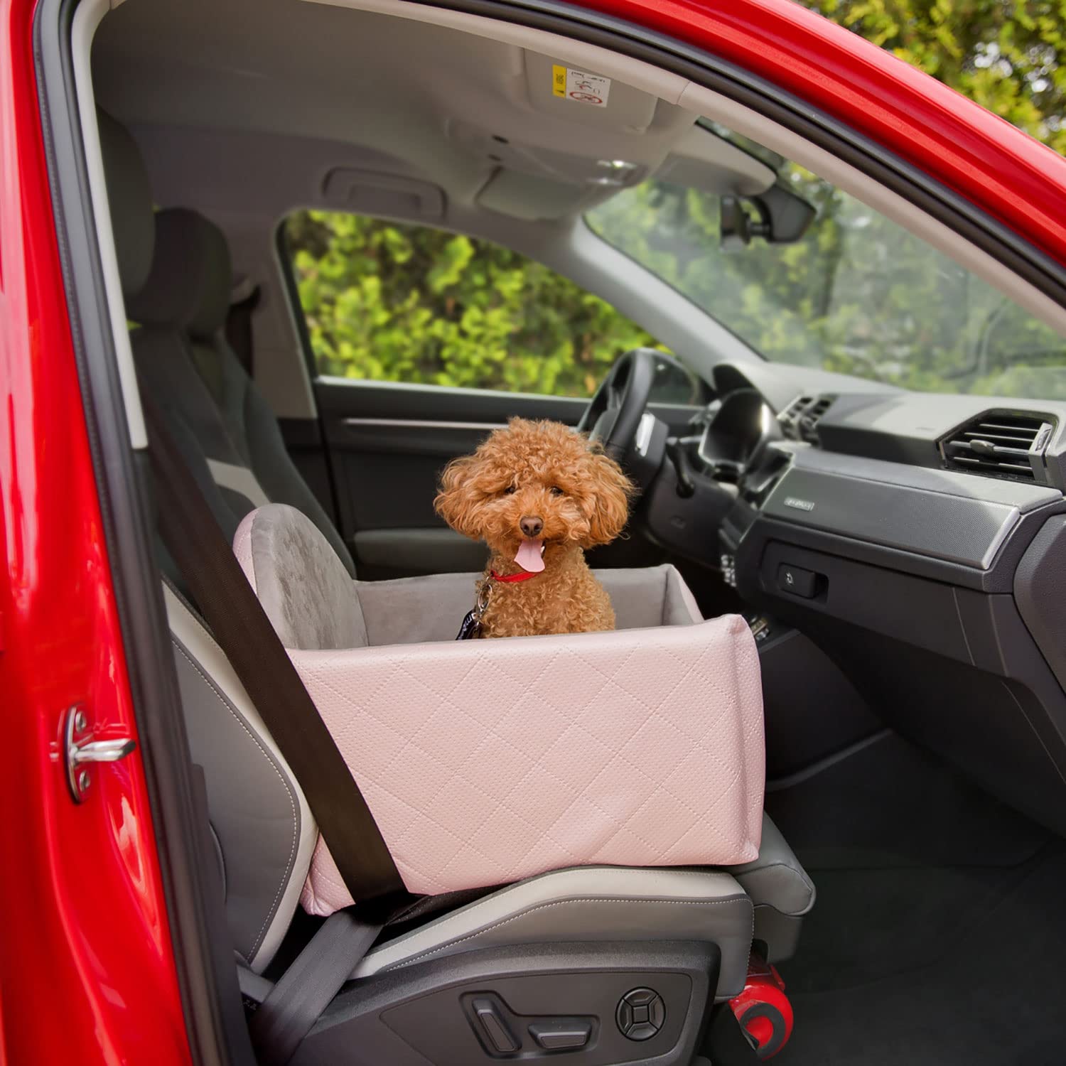 Hunde Auto Sitz, Hundebett 2in1 | Autositz für Hunde, Rückbank, Vordersitz | Universal Waschbar Hundeautositz für Hunde und Katzen | Farbe: Rosa | Kunstleder, Flauschig Plüsch | Große: 48 x 48 cm