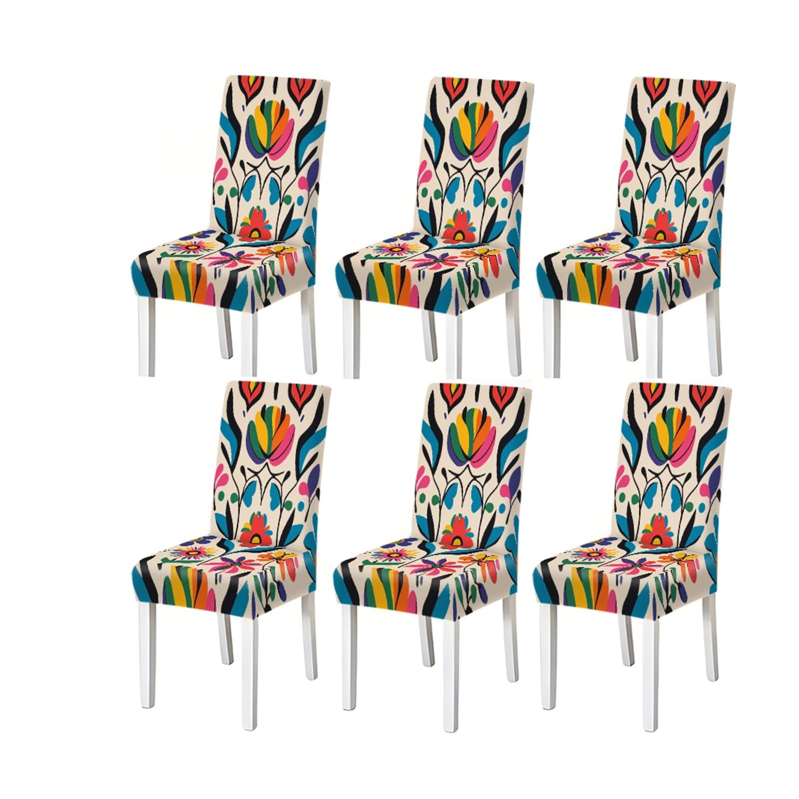 KXUAUV Vibrant Mexican Folk Art Floral Print Dining Chair Covers, Stretch Slipcovers For Kitchen Dining Room Boho Party, 2/4/6PCS Seat Protectors for Restaurant Hotel Party(6PCSChair cover)