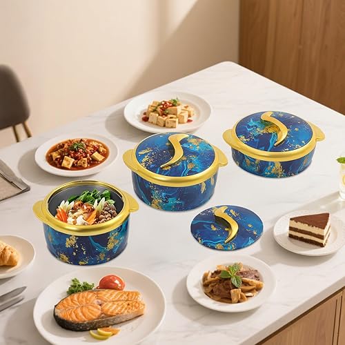 Miniatura 4 de Cacerola aislada con tapa, 3 piezas, cuencos térmicos para mantener la comida calientefría, calentador de acero inoxidable para Roti, ensalada,