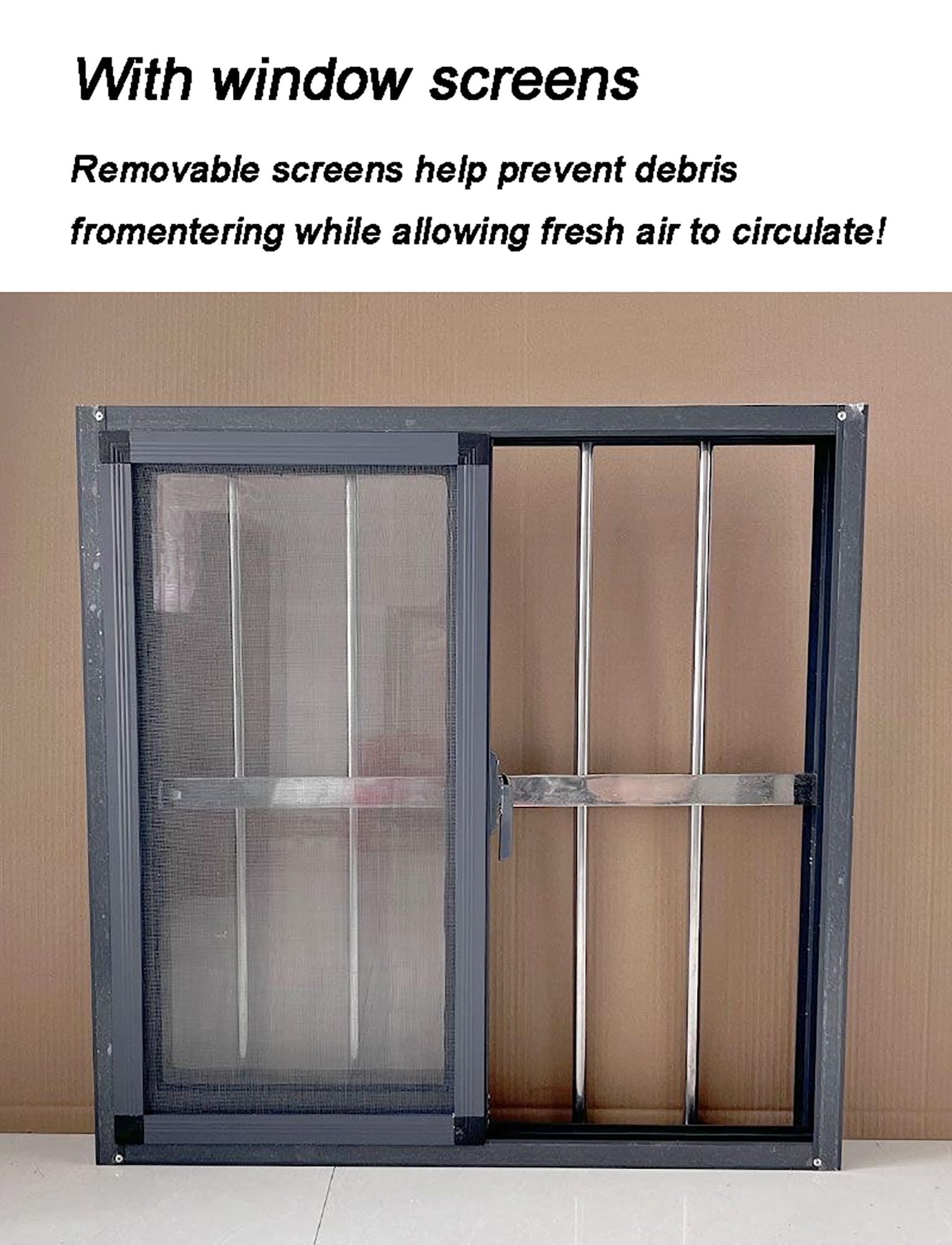 Finestra orizzontale scorrevole per cantina, design in stile fienile con vetro, schermo integrato e blocco di sicurezza per una maggiore sicurezza e ventilazione in bagni, garage, loft