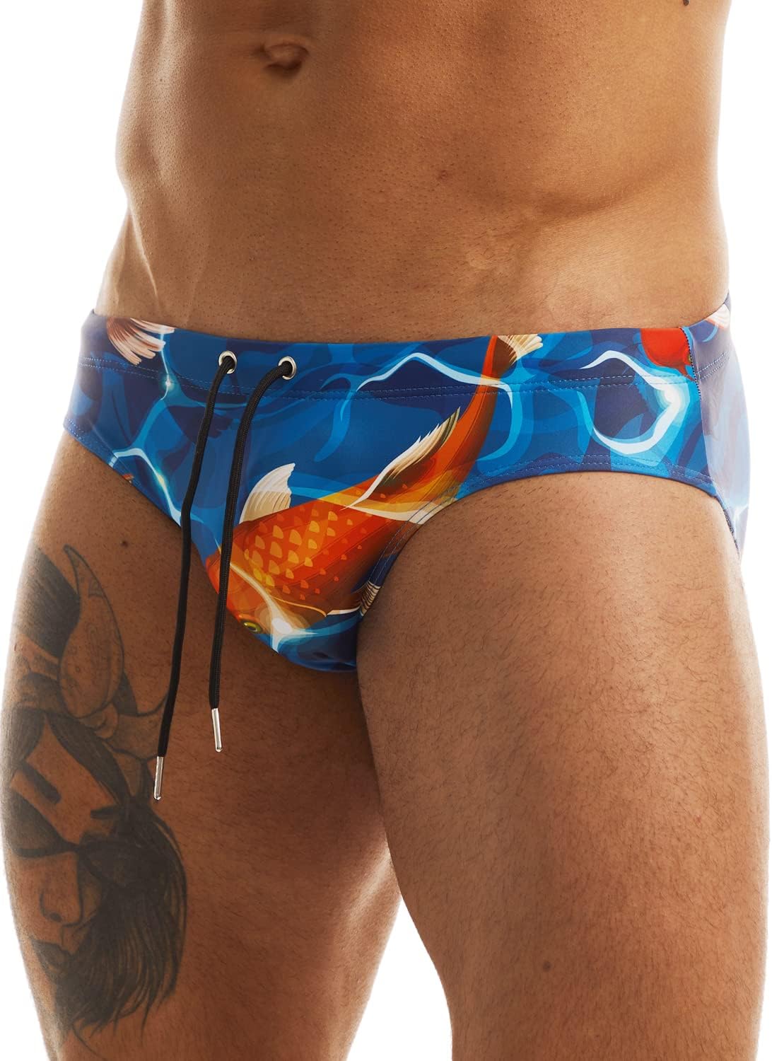 MIZOK Men's Sexy Bikini Swim Briefs Quick Dry Printed Swimsuit Beach Swimwear with Drawstring