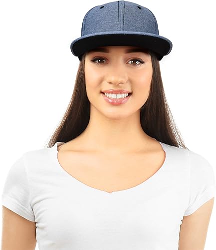 Miniatura 4 de DALIX Premium Flat Bill Gorra de béisbol estructurada sombrero a presión espalda Chambray