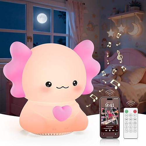 Luz nocturna para niños con altavoz inalámbrico, portátil de 7 colores, lámpara de noche de tacto cálido regulable con control remoto, máquina de