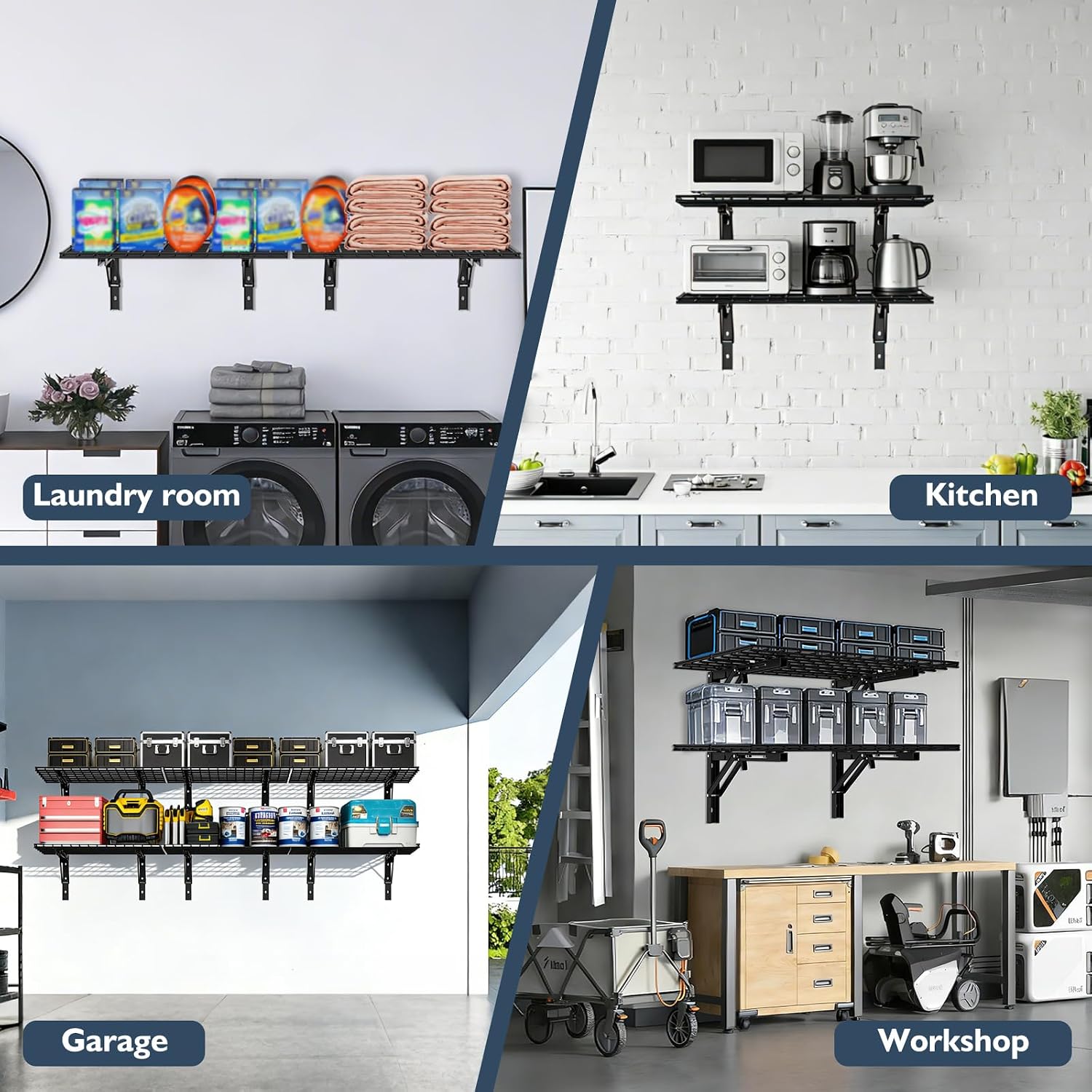 2Pack 2x3FT Folding Garage Wall Shelves,Heavy Duty Metal Storage Shelving Wall Mounted,660 Lbs Capacity,Garage Storage Rack Floating Shelves for Garage,Workshop,Basement