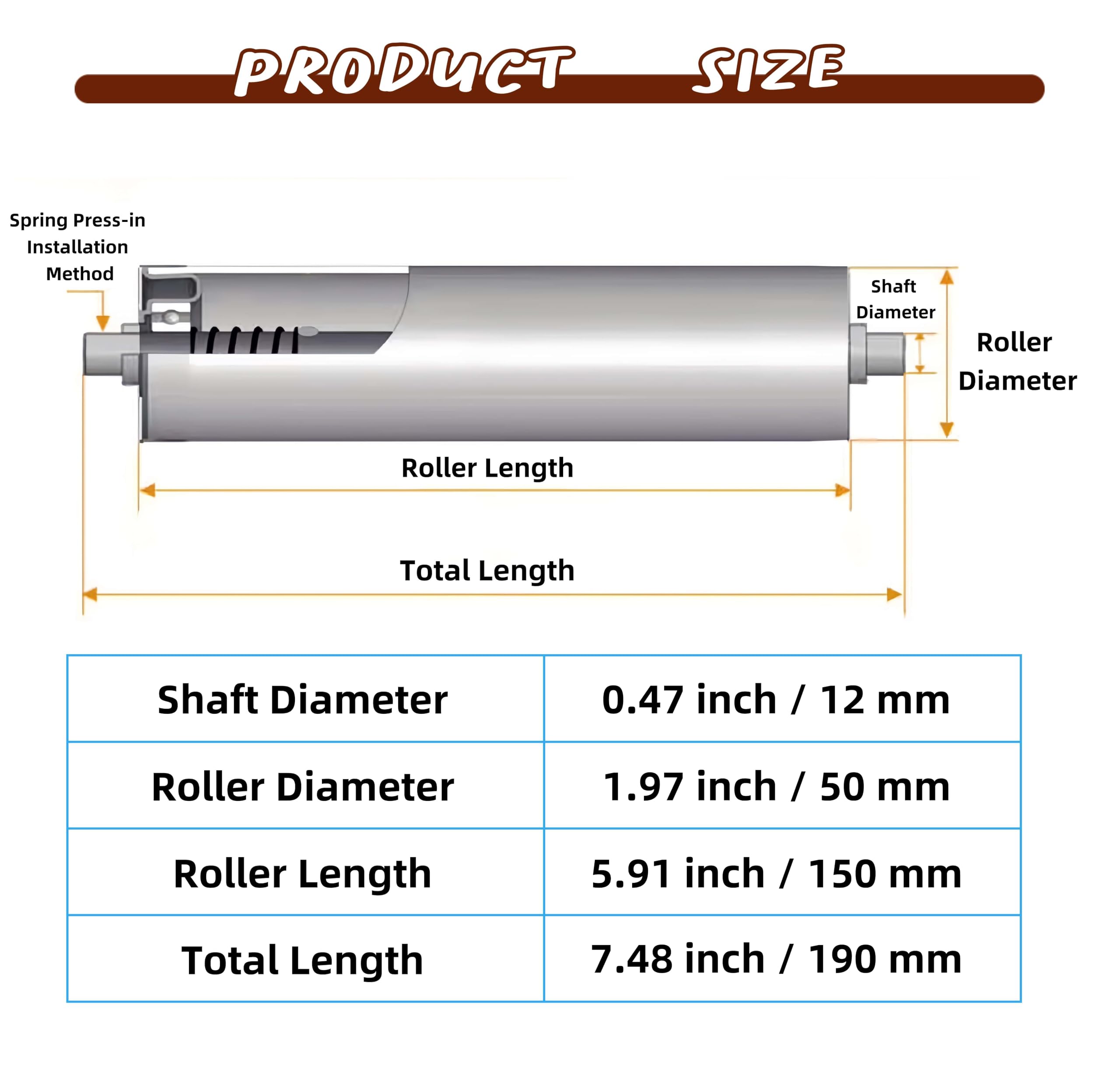 Conveyor Roller 2" Diameter 6" Length, Heavy Duty Stainless Steel Gravity Transmission Replacement Part for Rollers Conveyor, Logistics Warehouses, Woodworking Table, Kayak, Dock — Amazon image 2