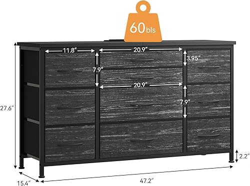 Miniatura 3 de Jojoka Cómoda ancha con 10 cajones grandes para soporte de TV de 55 pulgadas de largo con centro de entretenimiento de toma de corriente, unidad de