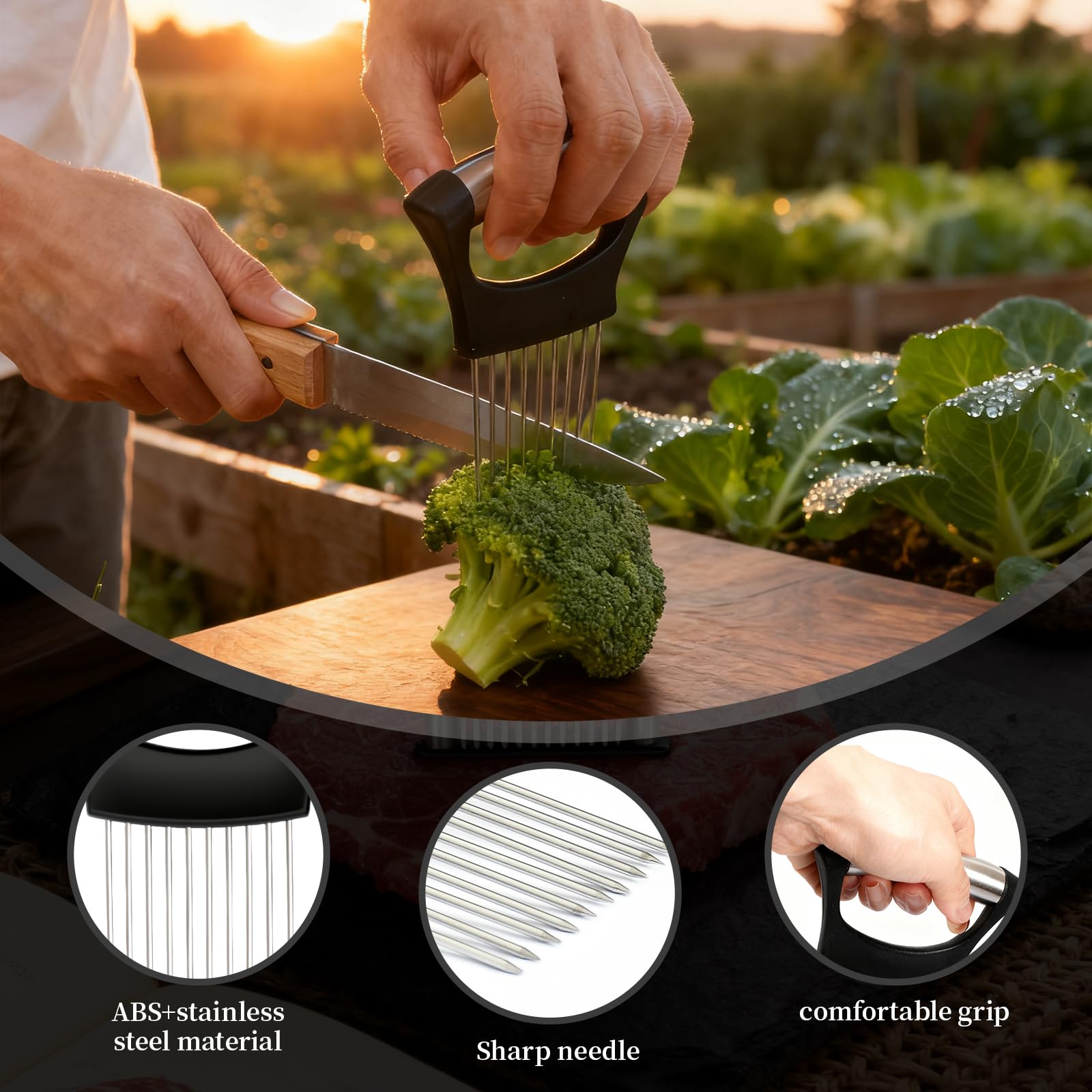 Juego Combinado de Ablandador de Carne y Aguja para Cebolla, 2 Piezas, Ablandador de Carne de Acero Inoxidable de 48 Pines, Utensilio de Cocina Multiusos para Carne de Res y Carne