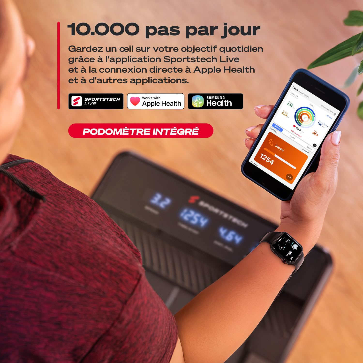 Sportstech Tapis de Marche, Inclinaison Automatique, Tapis Roulant pour la Maison et Le Bureau, écran LED, avec 1 an d'App STL Incluse, Tapis de Marche et Tapis Roulant de Fitness, spad500/1000