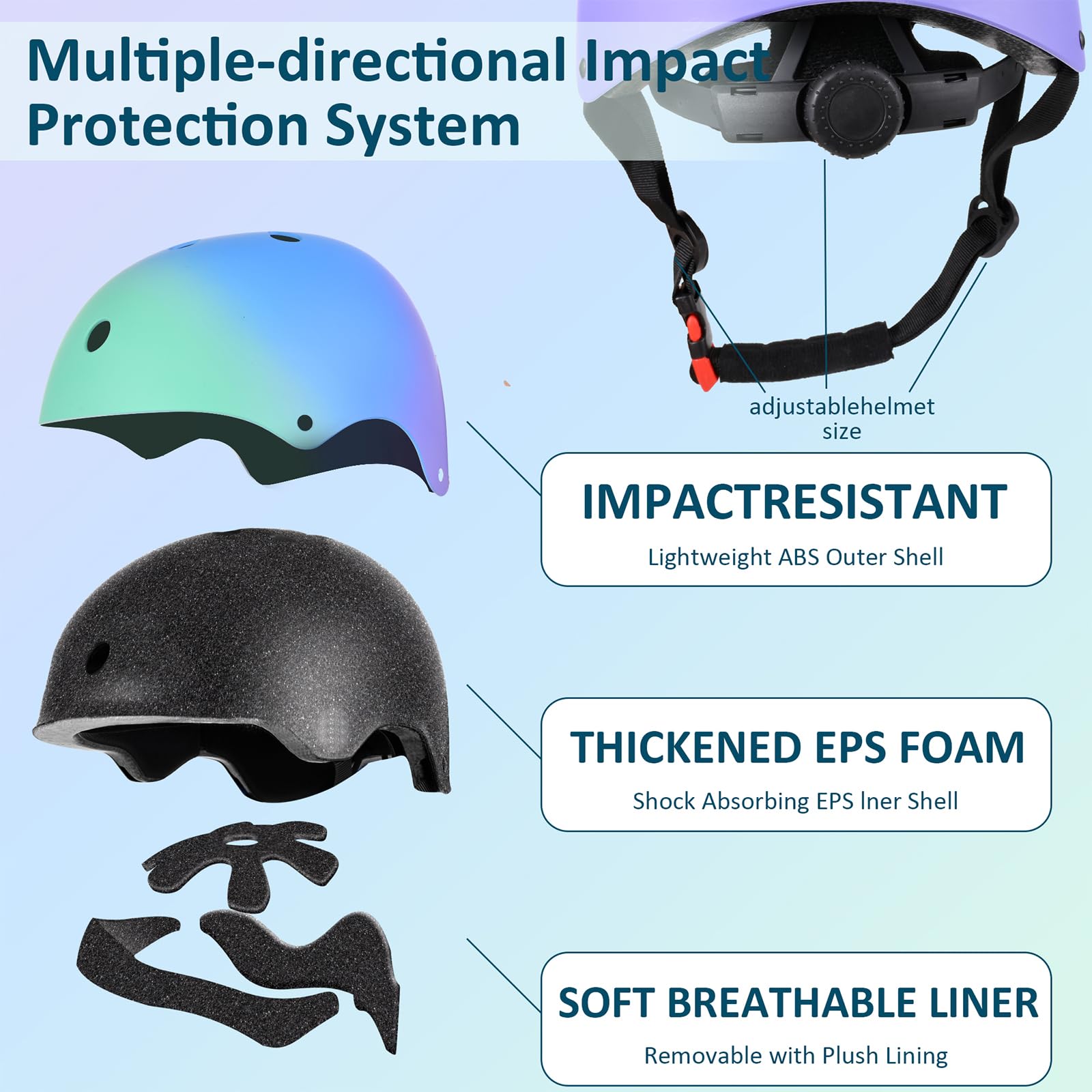 Casque de vélo et de planche à roulettes pour enfants avec dégradé de couleur pour filles, garçons, tout-petits, casque réglable pour multi-sports, cyclisme, patinage, scooter, équilibre