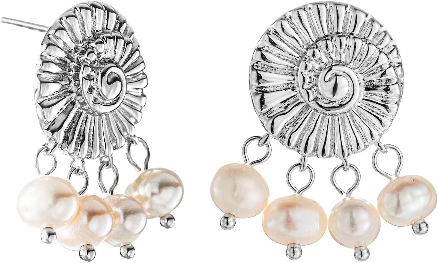 925 Sterling Silver Pearl Drop Earrings for Women, Platinum Plated Natural Freshwater Pearl Dangle Studs, Elegant Spiral Design Hypoallergenic Earrings, Classic Jewelry Gift for Her in White Gift Box