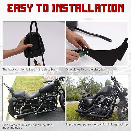 Miniatura 7 de INNOGLOW Sissy Bar con respaldo de motocicleta PU Respaldo Pasajero Pad Driver Rider Sissy Bar se adapta a Harley Sportster XL883 XL1200 04-UP