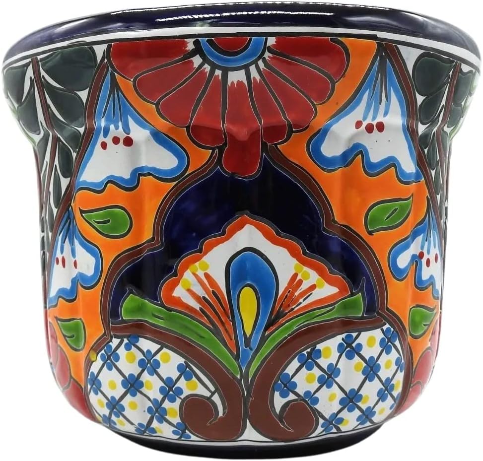 Gelatina Planter Small Hand Painted Indoor Outdoor Multi Colored Glazed (Talavera)
