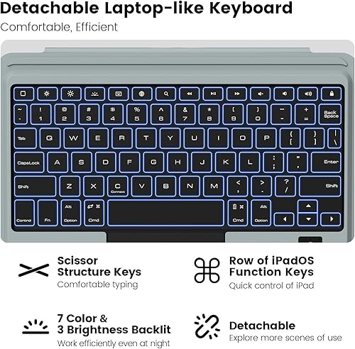 Miniatura 4 de Nillkin Funda para iPad de 9 generación con teclado desmontable (10.2 pulgadas, 2021), 7 colores de retroiluminación, trackpad preciso, soporte para