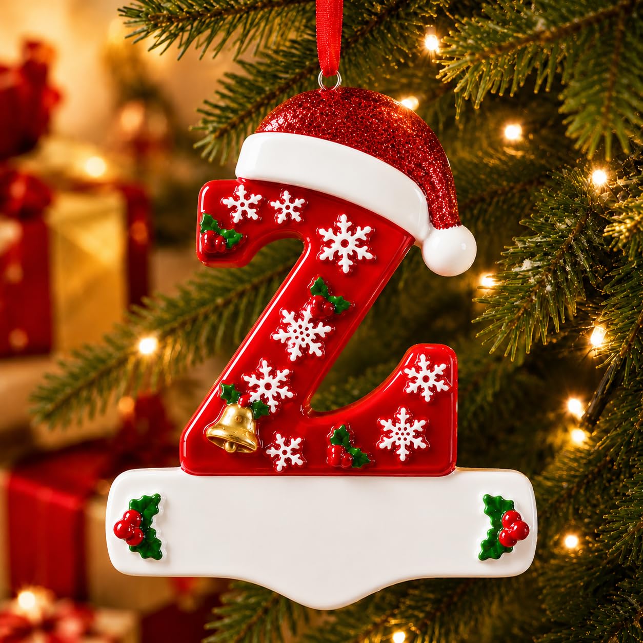 Bemaystar 3D Resin Letter Christmas Ornaments, Hand Painted Initial Christmas Tree Ornaments, Premium Holiday Decoration for Family Christmas Tree Decor, Ornaments for Christmas Tree, Z