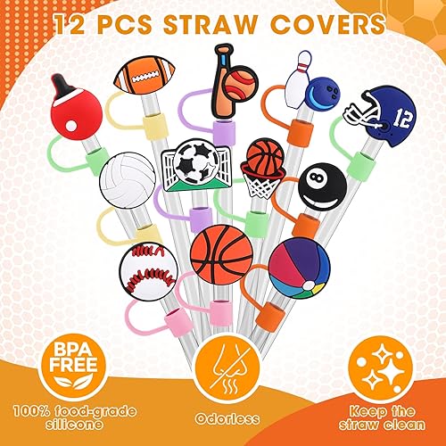 Miniatura 2 de 12 fundas de silicona reutilizables con punta de popote para fiestas deportivas, tapones para popotes, protector de popote deportivo para puntas de