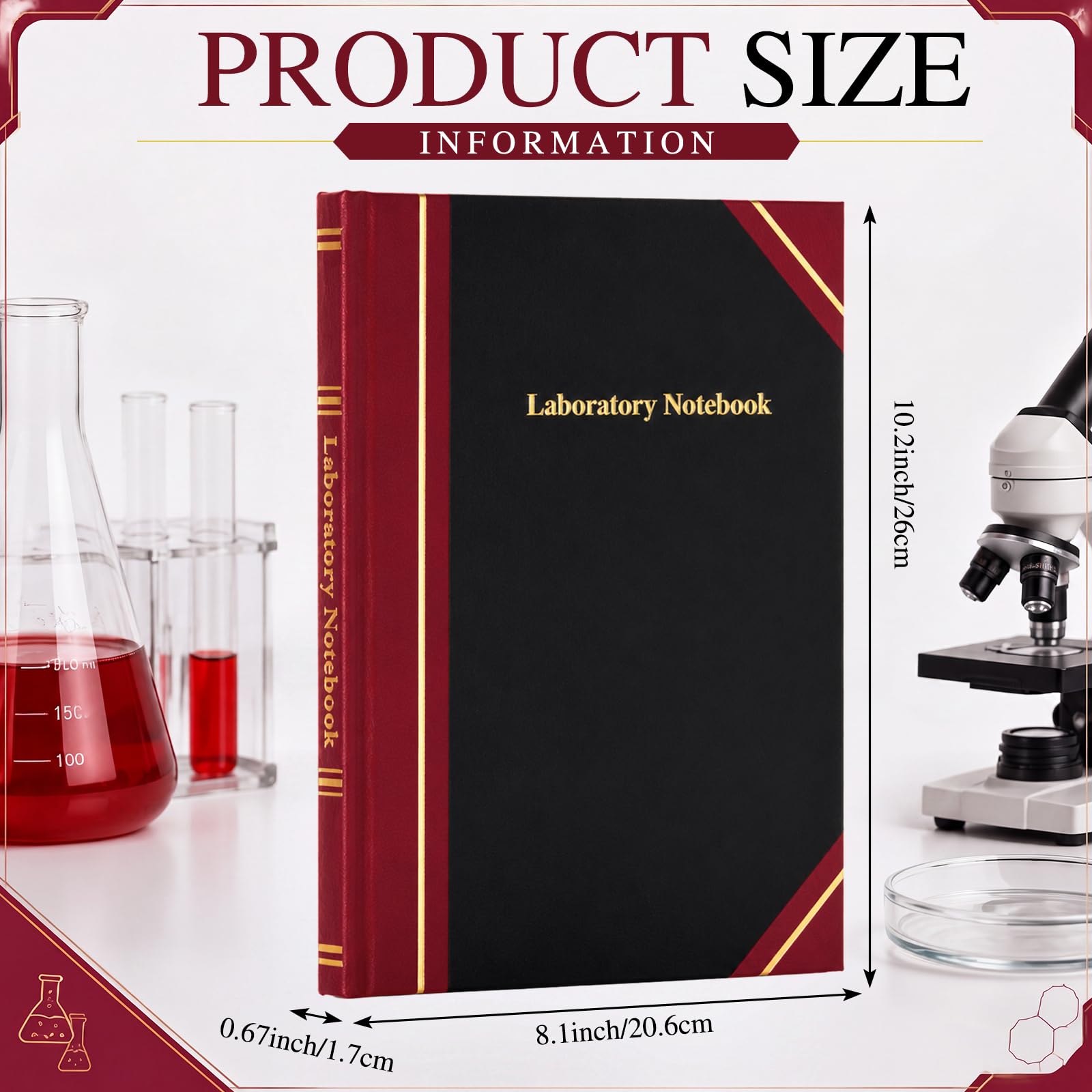 Watersay Carnet de laboratoire noir pour organisation de projet, 96 pages, 20,3 x 25,4 cm, carnet de notes pour l'ingénierie graphique, chimie, laboratoire de calcul