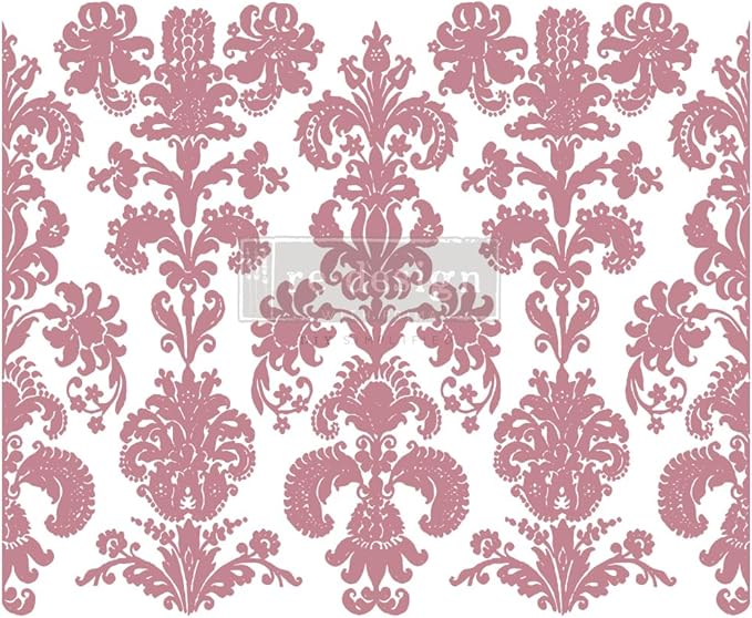 Redesign Decor Clear-Cling Stamps - Stamped Damask for Wall Paint Wall Art Furniture Decorative nightstand Bed Side Stand Large Vanity Table Set Makeup Vanity Dressing Table Computer Desk