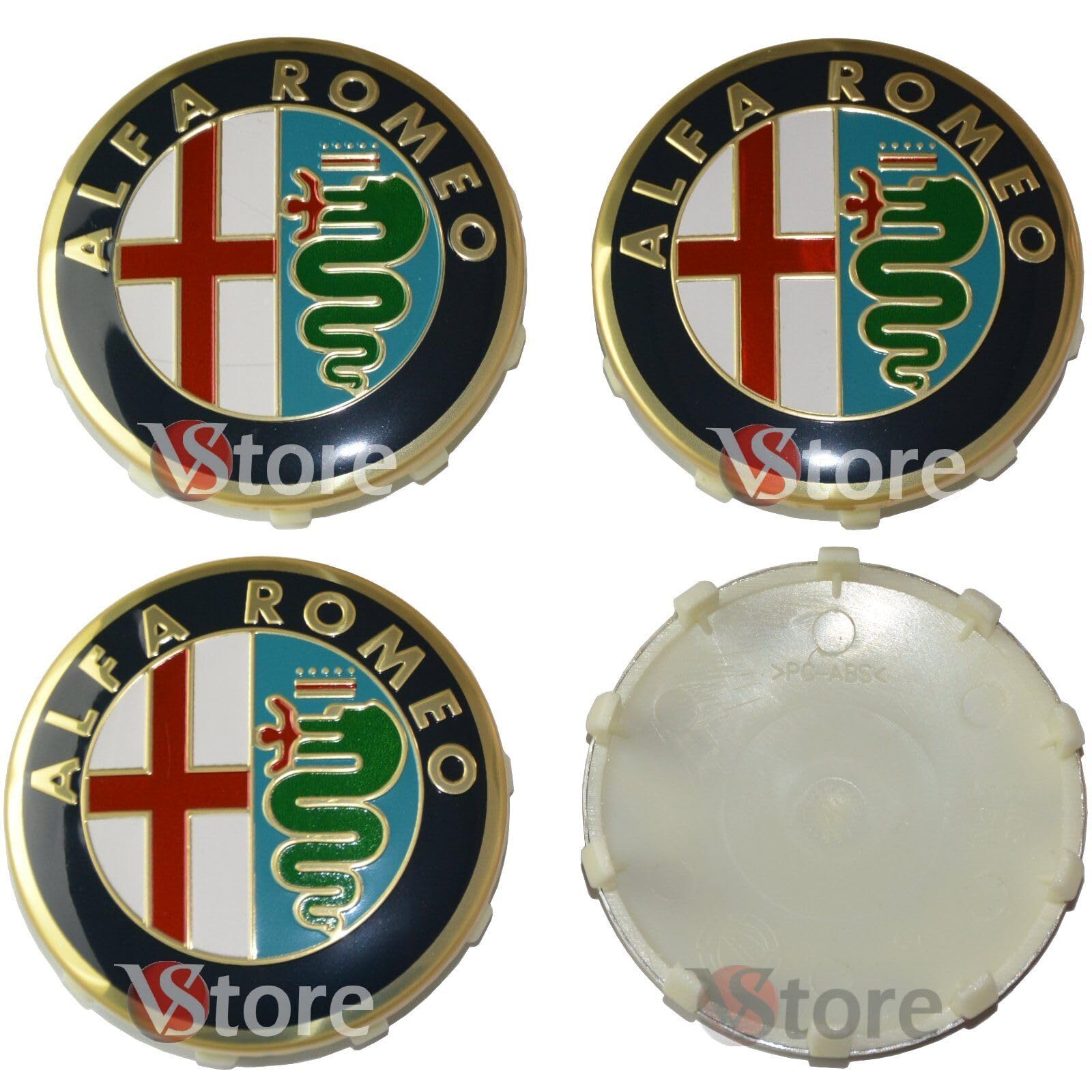 4 Tappi Coprimozzo 60mm Compatibili con ALFA ROMEO Giulietta Giulia 147 159 146 156 Brera Stemma Oro Gold