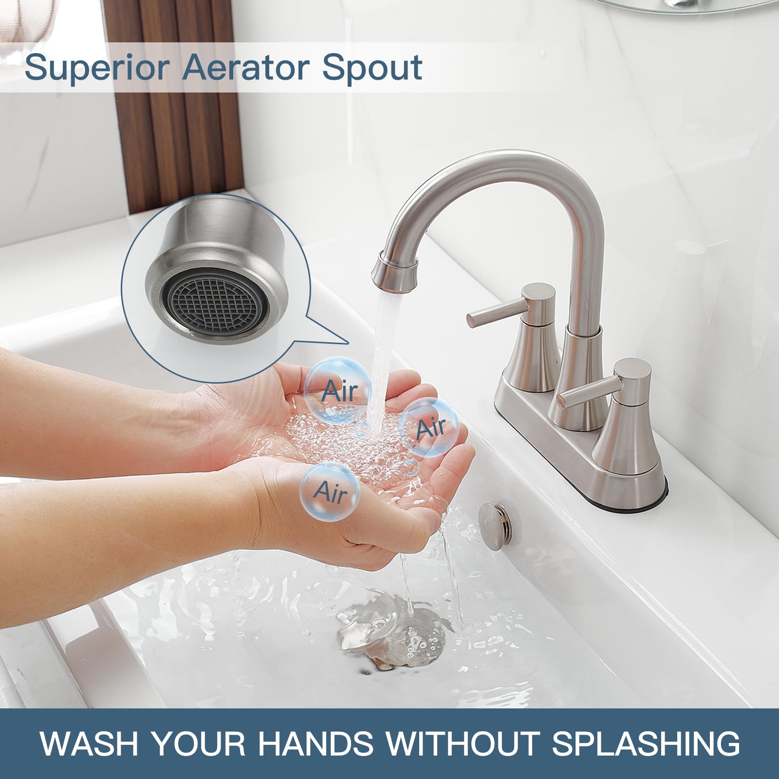 Bwe 10,2 Cm Support Mural NSF Main Robinet De Lavabo Avec 3u20131/5,1 Cm Col De Cygne Bec Bouton, 4252