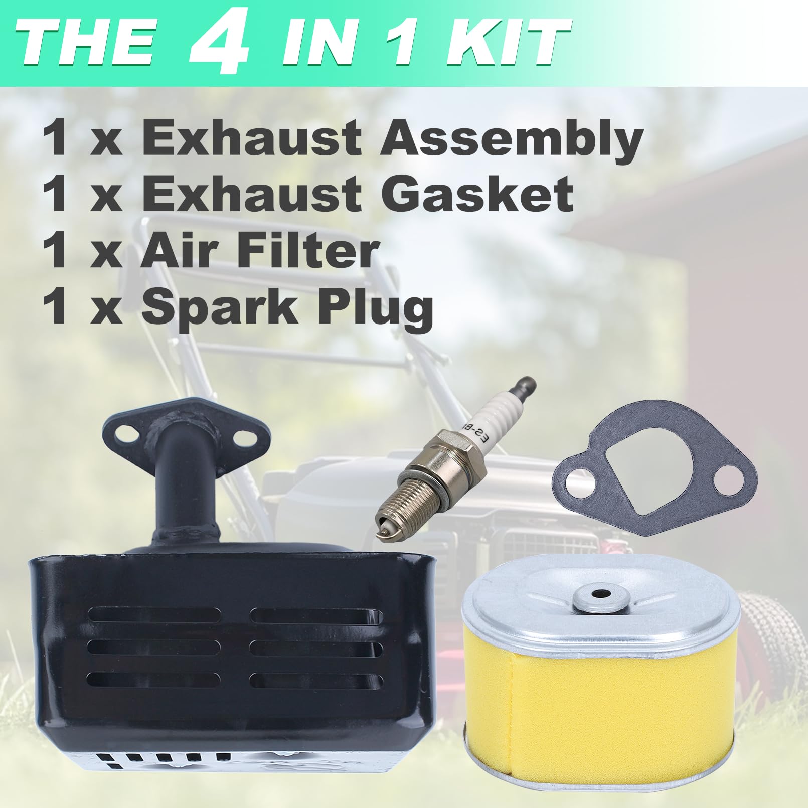 Silencieux Échappement pour Honda GX200 GX160 GX120 GX140, ADEFOL Echappement avec Tuyau + Joint + Bougie Pièces de Rechange Silencieux Moteur Accessoires