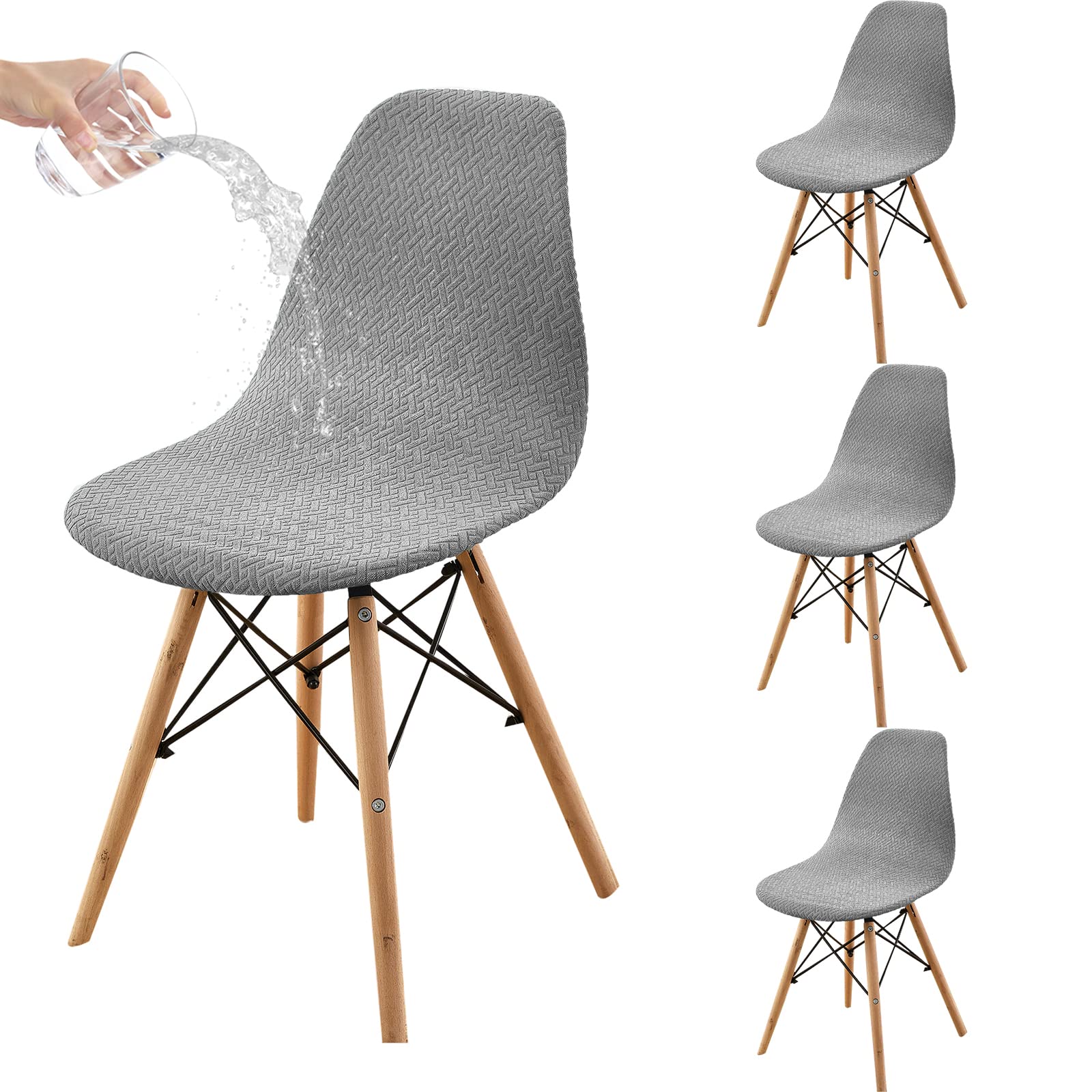 HAOYONG Waterproof Shell Chair Covers,Jacquard Dining Room Chair Slipcover Set of 4 Mid Century Modern Dining Chair Covers Stretchable Slipcovers for