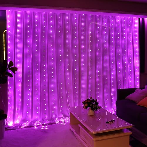 HXWEIYE 300 luces LED de cortina de hadas rosas para dormitorio, 9.8 ft x 9.8 ft, 8 modos de enchufe USB, para ventana, luces LED colgantes con