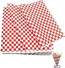 Wrap Paper Checkered, 100 Sheets Grade Wrap Paper, Dry Waxed Deli Paper, Sheets Checkered Sandwich Paper, Food Basket Liners for Bread Hamburger French Fries(10x11 Inch Red)
