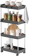 Storage Cart with Wheels | 4-Tier Utility Cart with Wheels, Hooks, Rolling Storage Cart for Kitchen, Bathroom, Office Rolling Cart Organizer for Craft, Pantry, Toys (Black)