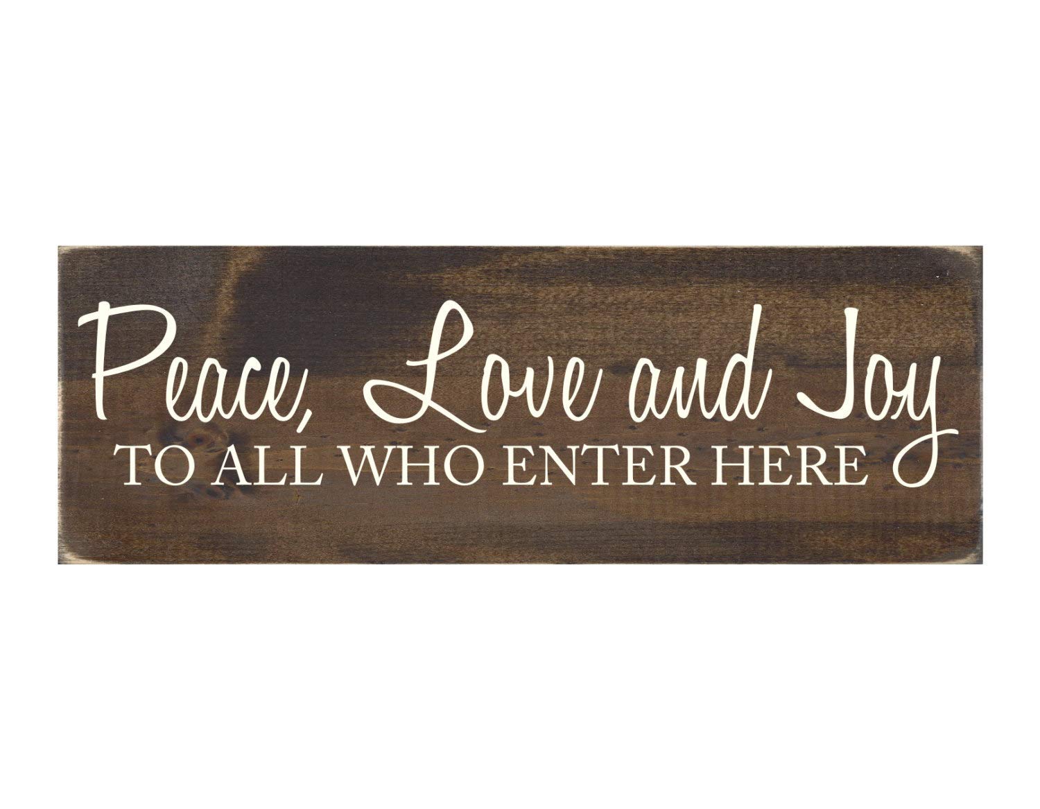 Jerome George New Sign Wood Sign with Quote Rustic Wall Decor - Peace Love and Joy to All Who Enter Here