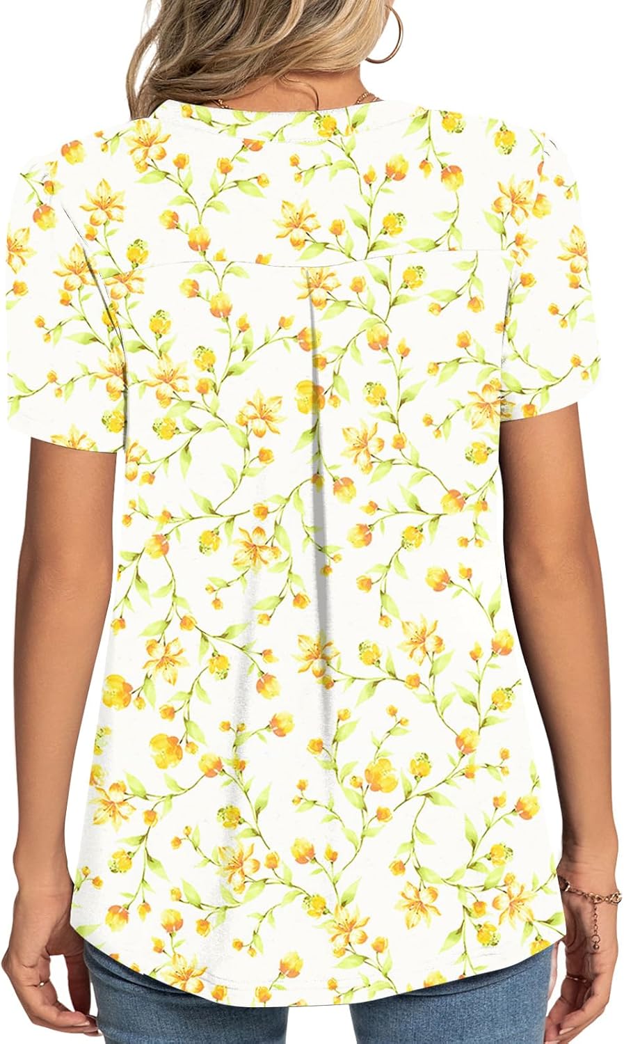 Womens 2026 Summer Plus Size Tunic Tops V Neck Dressy Casual Blouse for Work Pleated Short Sleeve T-Shirts - Image 3