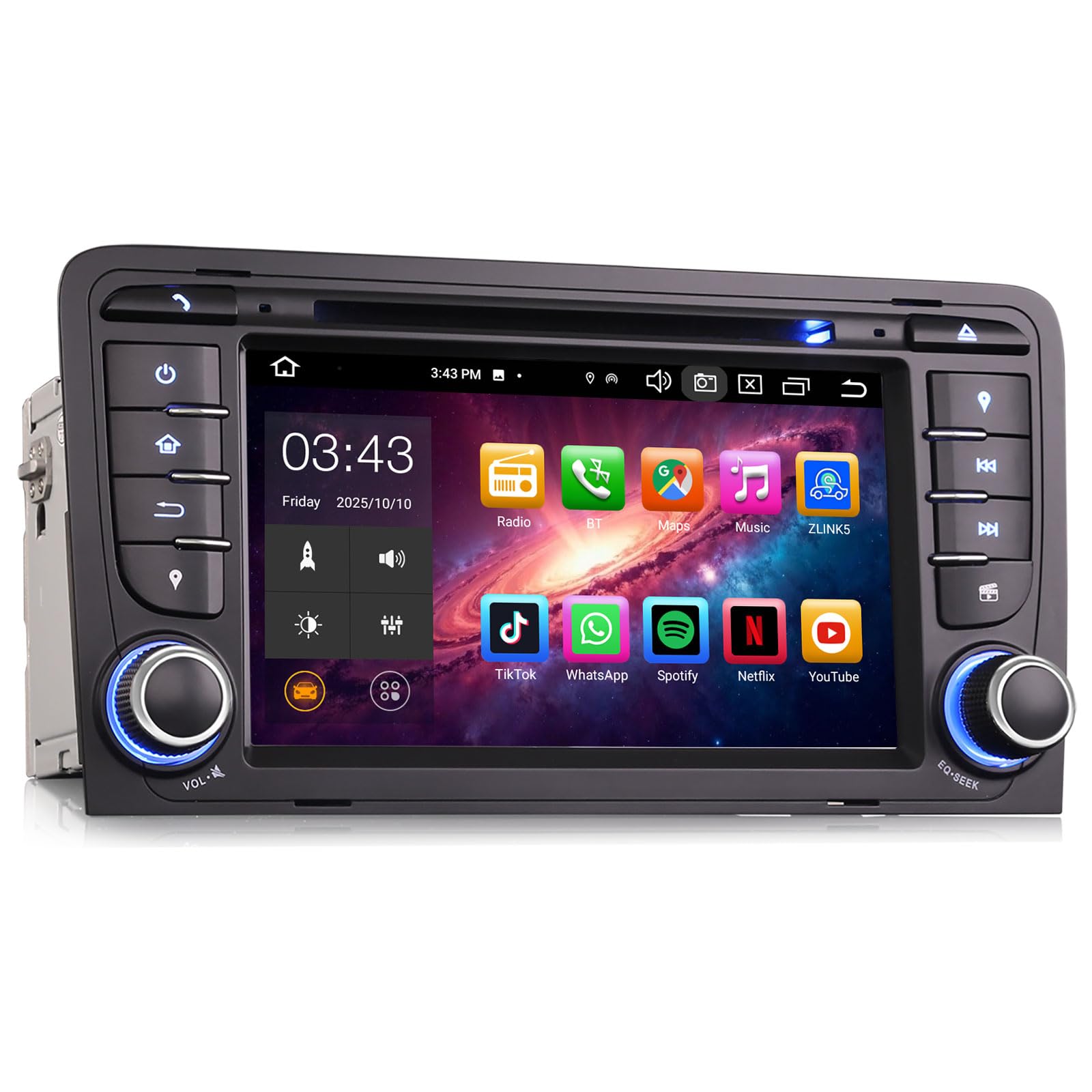 Erisin 7 Pulgadas 8 núcleos 4GB+64GB Android 14 Radio Coche GPS Navegador para Audi A3 8P RS3 S3 RESE-PU Pantalla táctil IPS Bluetooth 5.0 Carplay Android Auto DSP WiFi 4G Dab+ RDS DVD CD Canbus SWC