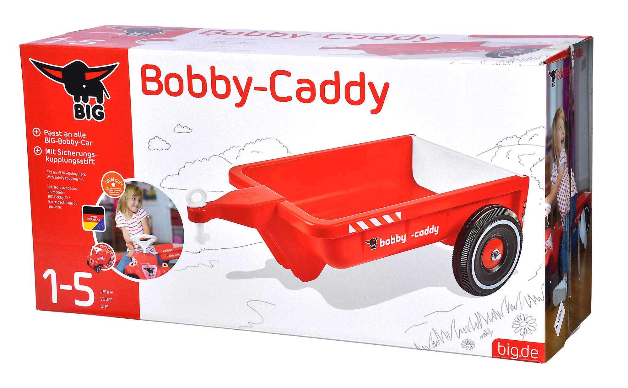 BIG-Bobby-Caddy - przyczepka Bobby Car do wewnątrz i na zewnątrz, do samochodu Big Bobby, pojemność: 8 litrów, dla dzieci od 1 roku życia