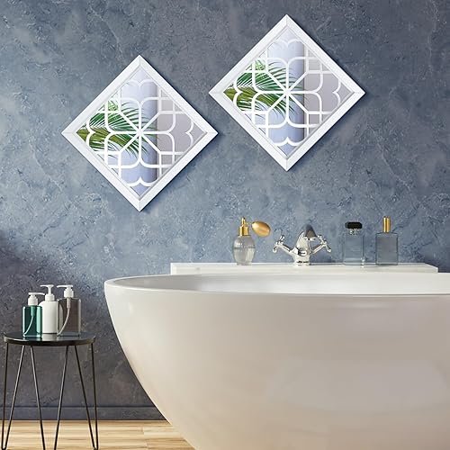 Miniatura 7 de Tatuo 4 espejos cuadrados de pared, magnífico espejo rústico para decoración de baño, dormitorios y salas de estar, 12 x 12 pulgadas (blanco puro)