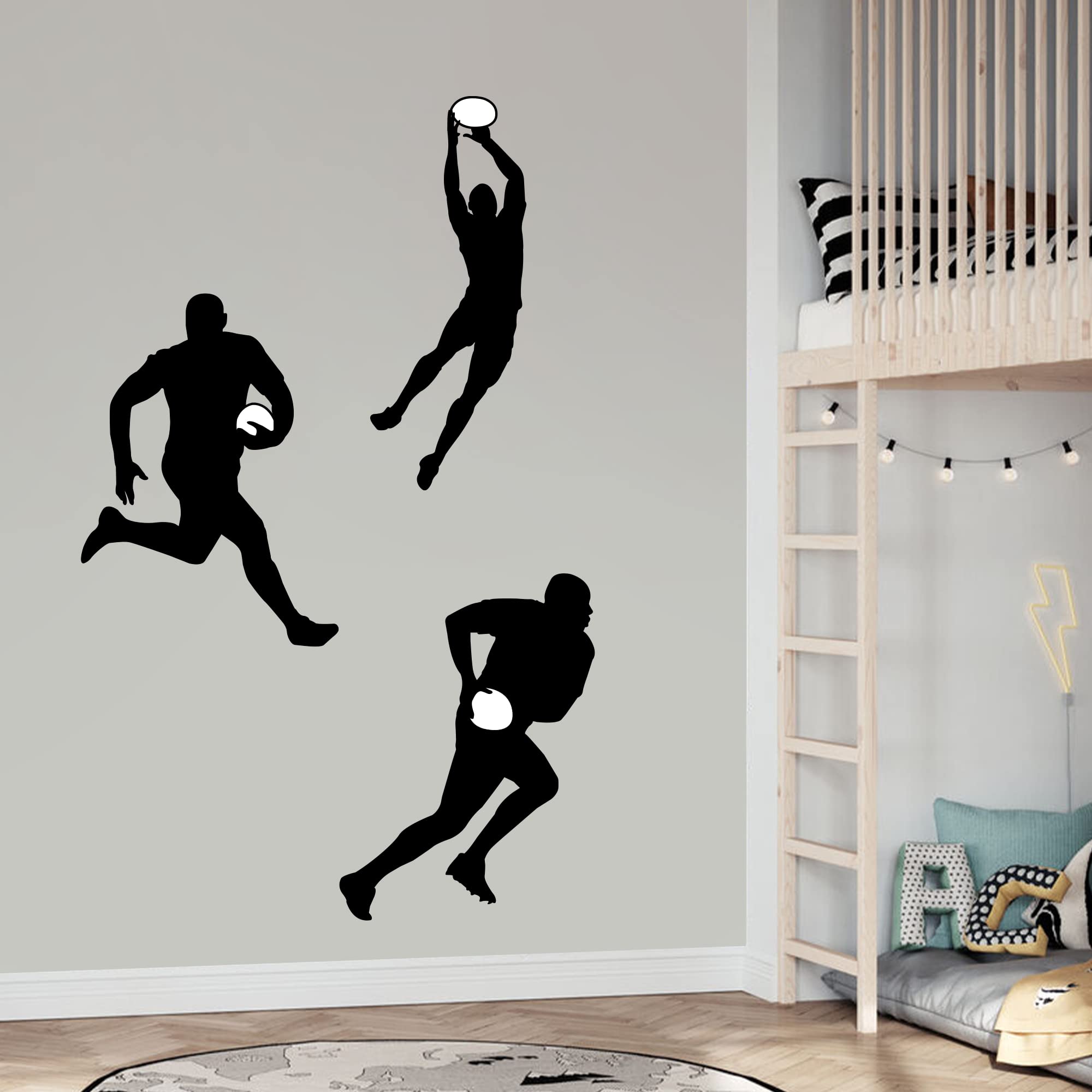 Themed Black Rugby Wall Sticker - Rugby Player Silhouette Decals Sports Wall Art (60Cm Width X 30Cm Height)