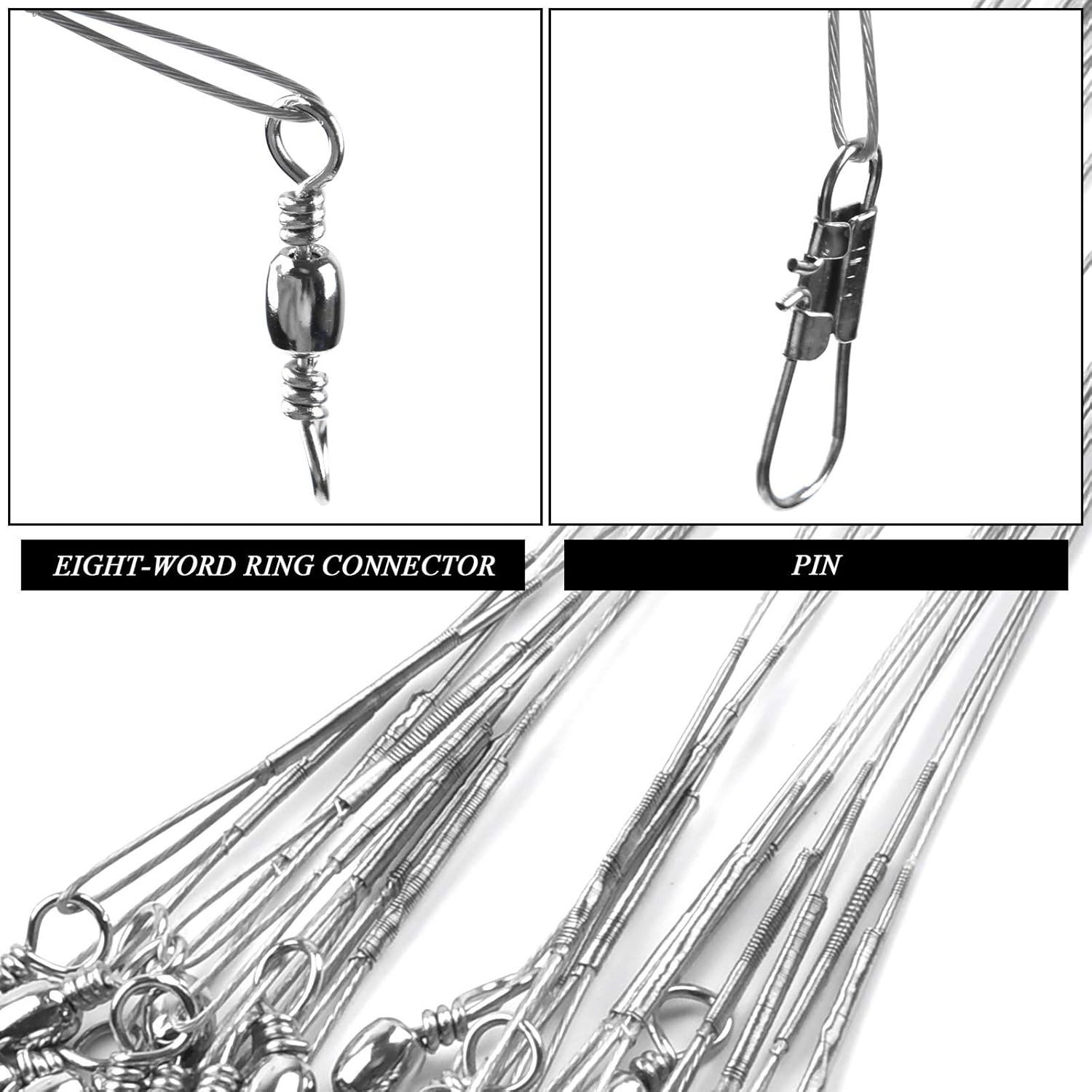 60 PCS Fishing Wire Lure Coated Trace 3 Size Thread Steel Wire Traces