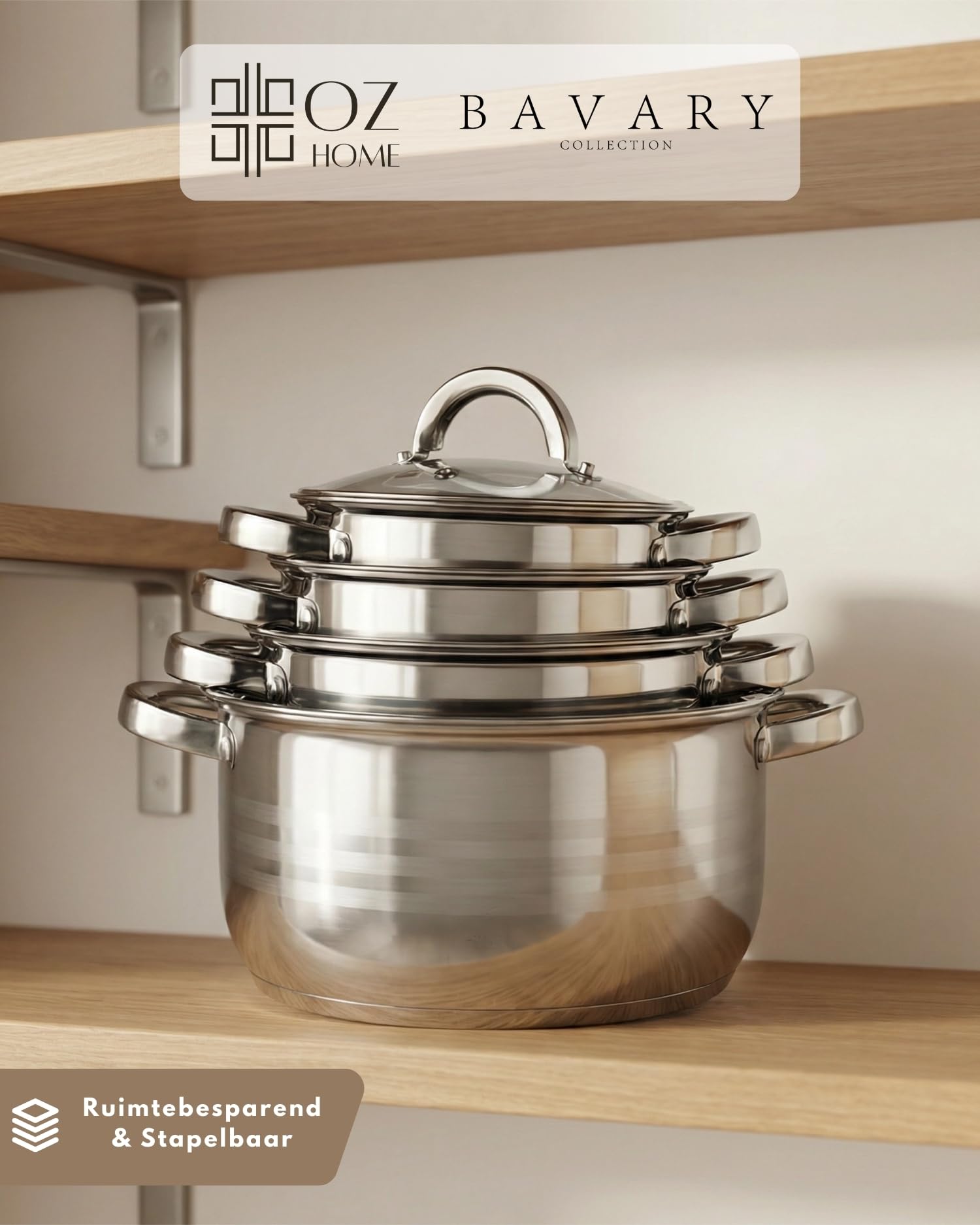 BAVARY Batterie De Cuisine Inox 18/10, 8-Pcs Casserole Inox - Faitout Induction - Batterie De Cuisine Induction Avec Casserole Induction & Couvercles Verre - Casserole Tout Feux, Ustensiles De Cuisine