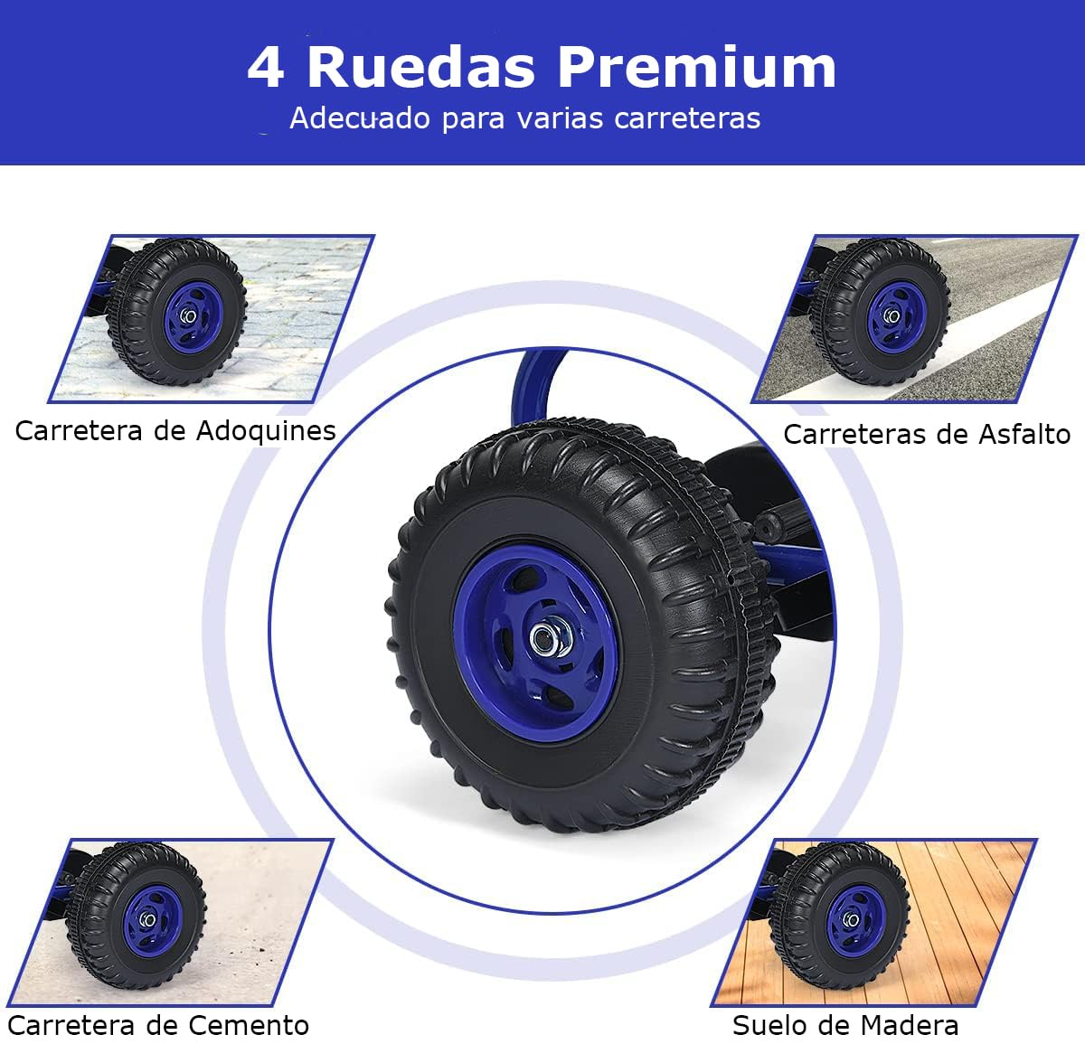RELAX4LIFE Go Kart para Niños con Freno de Mano y Asiento Ajustable, Coche de Pedales con Ruedas Antideslizantes para Niños 3-6 Años, Carga 30kg (Azul)