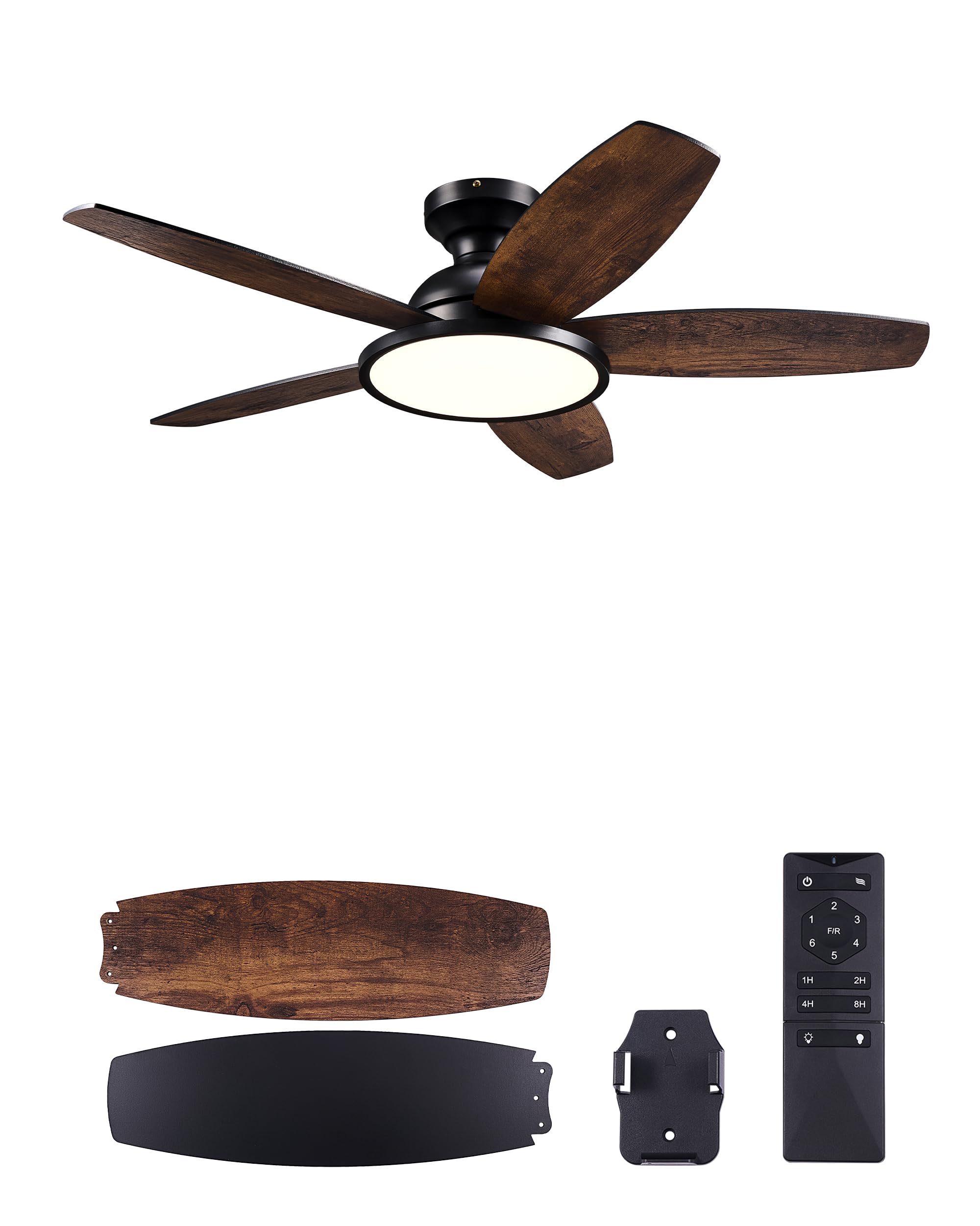 VONLUCE Ceiling Fans with Lights, 42 Inch Ceiling Fan and Remote, Full-spectrum LED Light, 3CCT, 6-Speeds Noiseless Reversible DC Motor, Modern Flush Mount Ceiling Fan for Farmhouse Bedroom Indoor