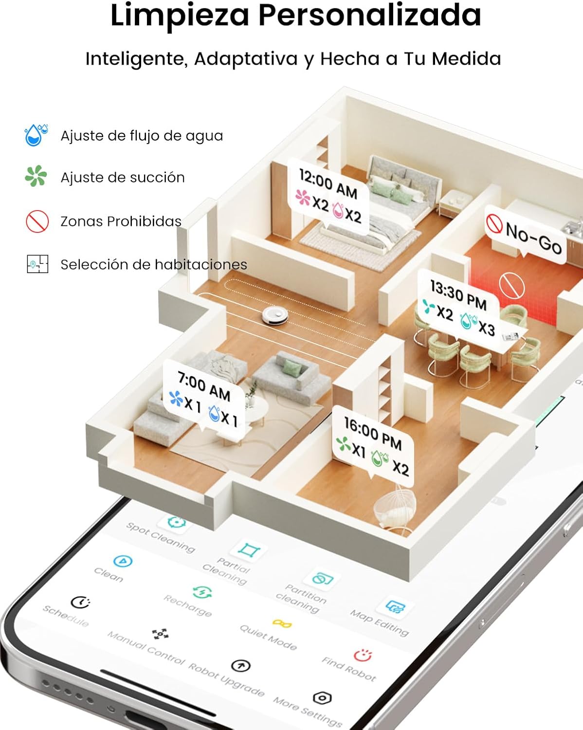 Lefant M2 Plus Robot Aspirador y Fregasuelos, 6000pa Suction Mapeo Inteligente con Base Autovaciado, Navegación LiDar dToF, Ideal para Limpiar Alfombras, Pisos Duros y Pelo Mascotas 10