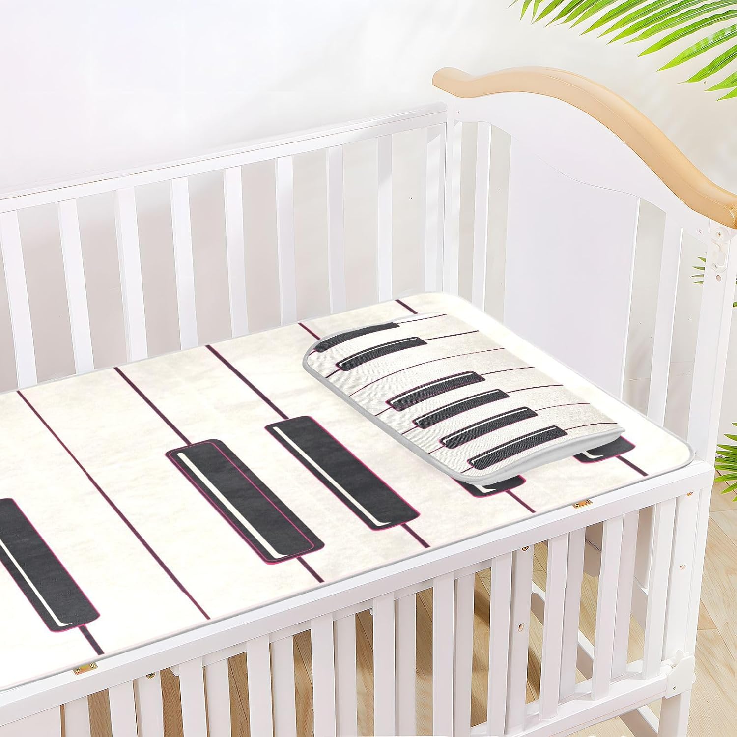 Cooling Baby Mattress pad 28" x 52" Absorbent Simple Line Art Black and White Piano Keys Pads Washable Waterproof for Kids, Adult