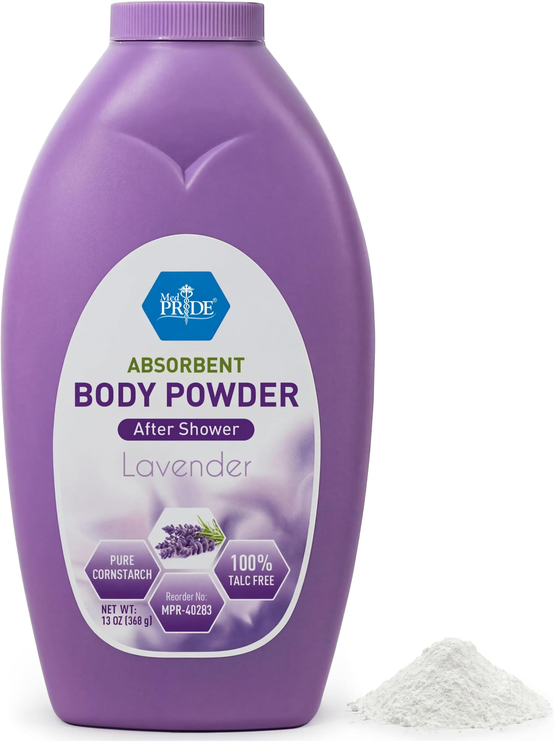 MED PRIDE Talc Free Cornstarch Body Powder with Lavender Scent, Moisture Absorbing Skin Care for Daily Freshness, Cruelty Free Formula, 13 Ounce Bottle