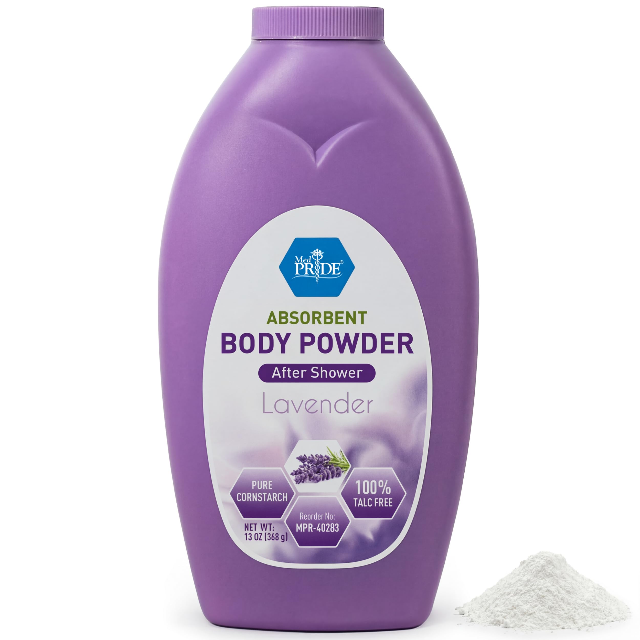 MED PRIDE Premium 100% Talc Free Baby Powder - Pure Cornstarch Absorbent Baby Powder for Odor & Moisture Protection- Paraben-Free Soothing Dusting Powder for Diaper Rash, Chaffing - Lavender 13oz