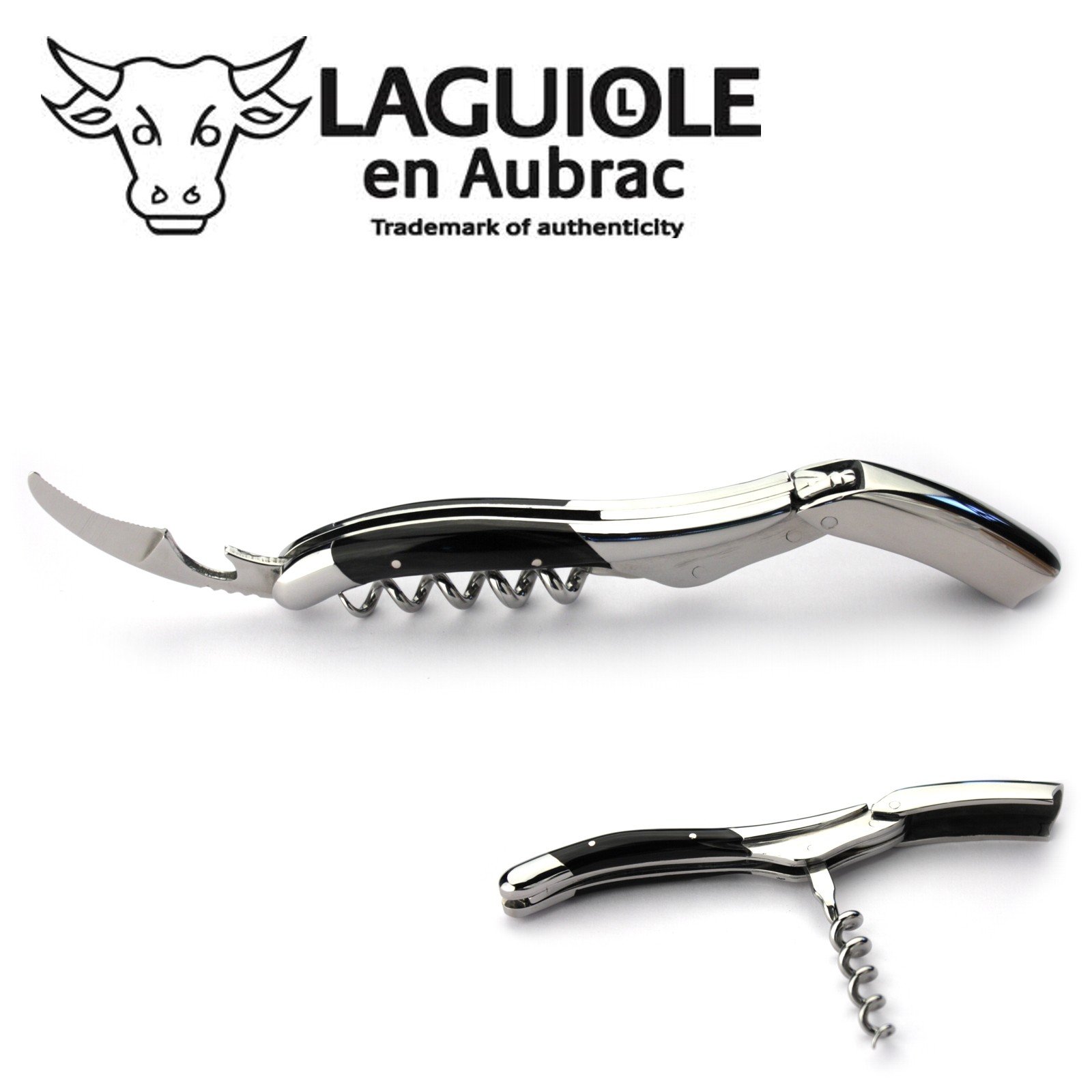 Laguiole en Aubrac Kellnermesser Büffelhorn Edelstahl glänzend SOM99BUI Sommelierbesteck