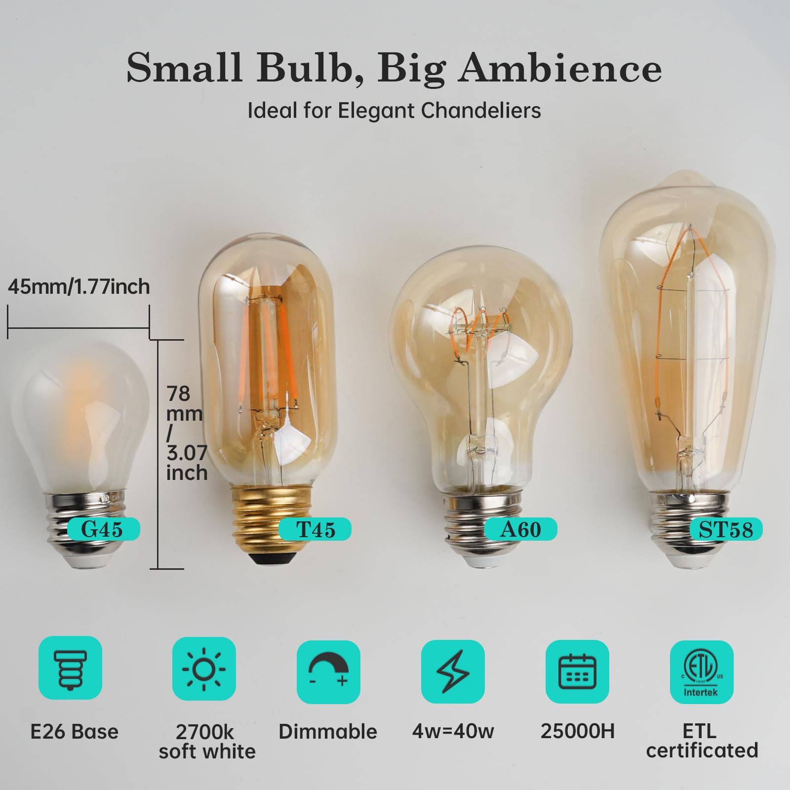 Vintage LED Edison Short Small Light Bulb 40W Dimmable E26 Globe 2700K Soft white Frosted 40 Watt Warm — view 4