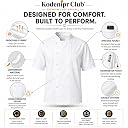 KODENIPR CLUB White Chef Coat Half Sleeves for Men & Women | Poly Cotton Chef Jacket | Double Breasted Kitchen Uniform with Thermometer Sleeve Pocket | Professional Cooking Coat Size (X-Large(42)) gallery image