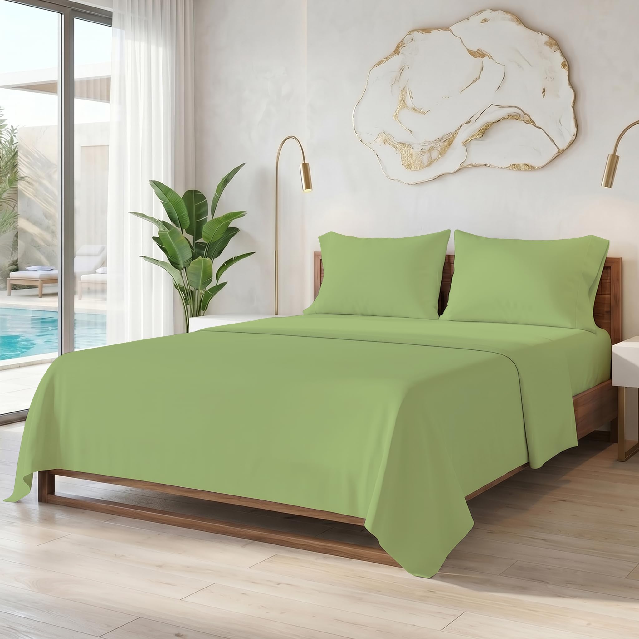 MistyMorning Flat Sheet Double, Soft & Premium Brushed Microfibre Bed Sheet OEKO-TEX Certified, Easy-Care Breathable, Hypoallergenic, Wrinkle and Fade Resistant, Bedding (Sage, Double)