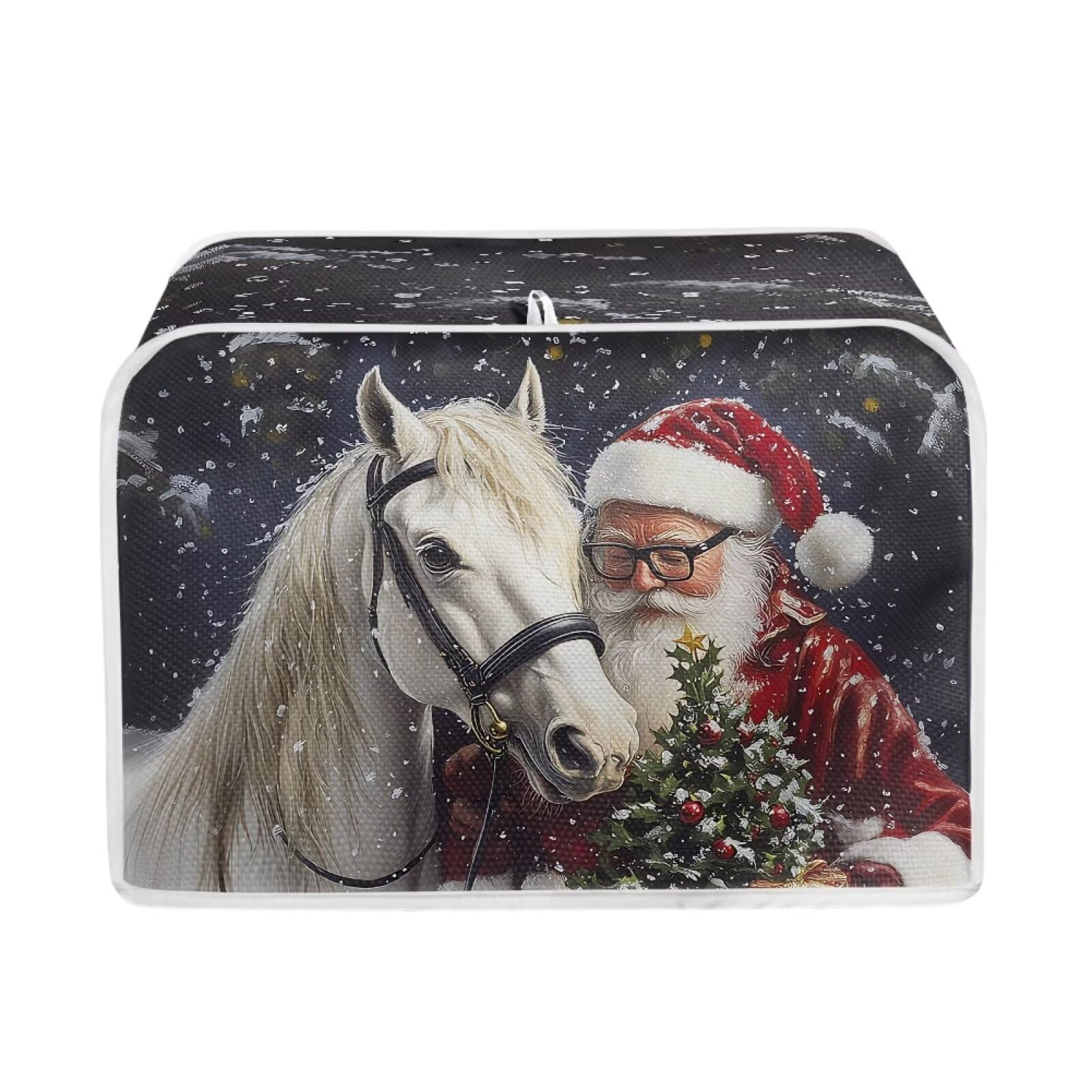 TOADDMOS Santa Claus Horse Toaster Cover Water-resistant Standard 4 Slice Bread Maker Cover Kitchen Small Appliance Protector Covers