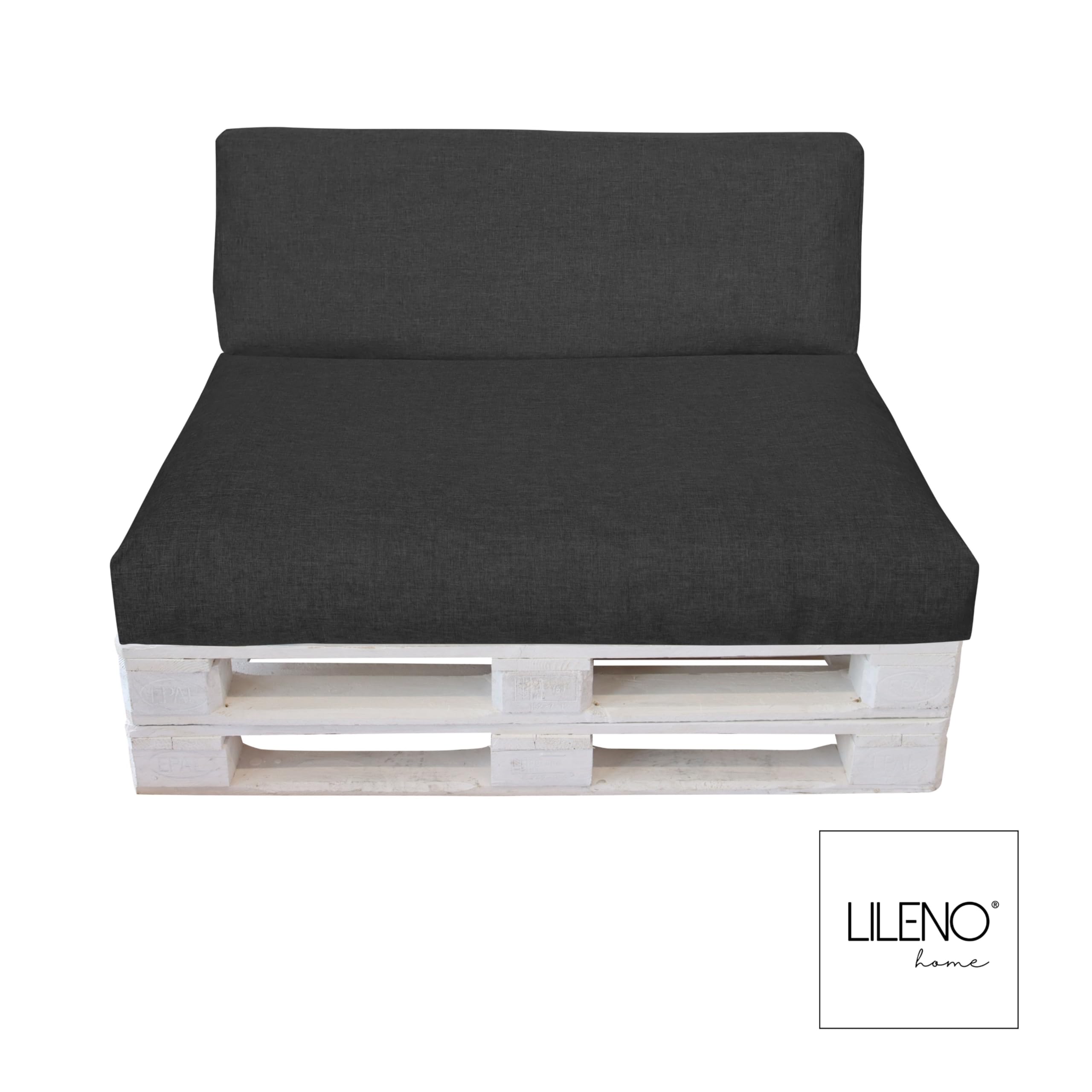 LILENO HOME Funda de cojín para palé, color antracita, funda de repuesto para asiento de 120 x 80 x 16 – 20 cm – Funda acolchada para palés europeos – Cojín para palés exterior funda para muebles de